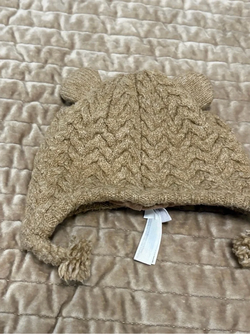 Janie and Jack Tan Knit Bear-Ear Beanie